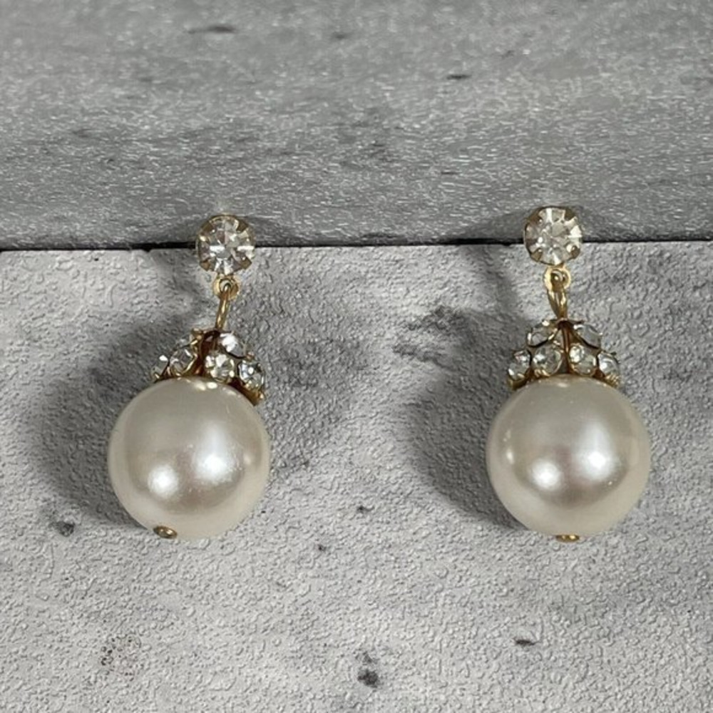 Womens Luxury Silvery Stones Faux Pearl CZ Cubic‎ Zirconia Gold Plated Earrings